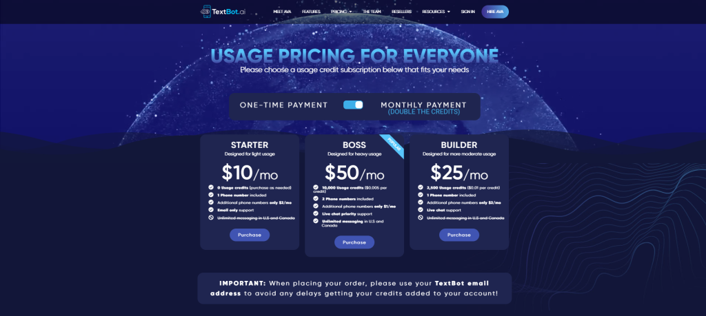 TextBot usage pricing for everyone